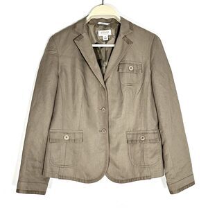 Talbots Petites 8 Linen Blend Blazer Khaki Taupe 3 Button Career Tailored Jacket